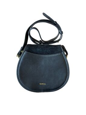 Sancia Black Leather & Suede Saddle Crossbody Bag